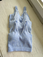 Ribbed Padded Acid Wash Crop Tank- Baby Blue