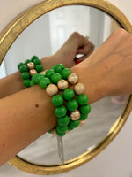 3 Row Wood Ball Bracelet- Green