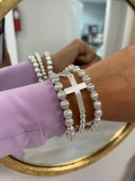 Silver Cross Beaded Bracelet Set