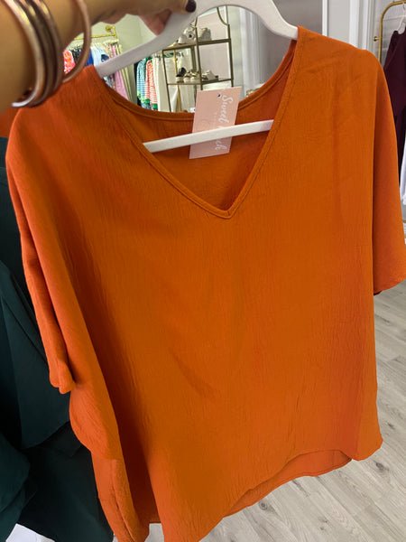 Woven V Neck Top- Rust