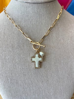 Cross Crystal/Pearl Pendant Necklace