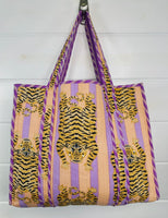 Large Quilted Tote Bag- Tiger Purple