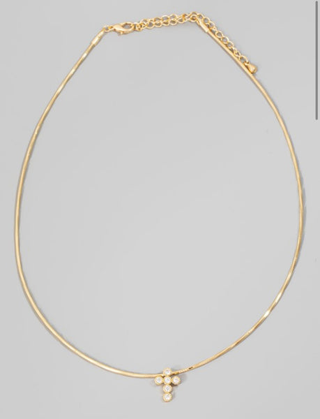 Mini Diamond Cross Necklace- Gold