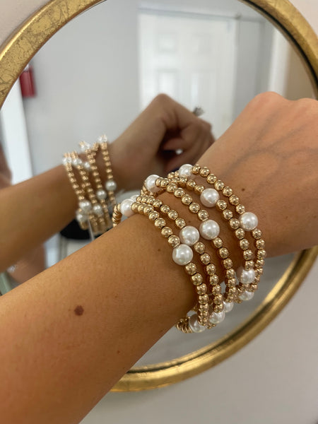 Gold Bead & Pearl Bracelet Set