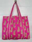 Large Quilted Tote Bag- Tiger Hot Pink