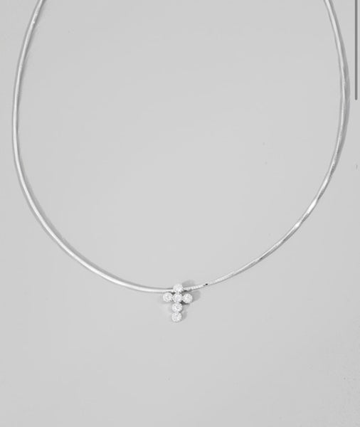 Mini Diamond Cross Necklace- Silver
