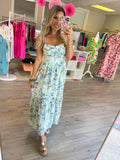 A Sure Thing Blue Floral Smocked Maxi