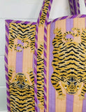 Large Quilted Tote Bag- Tiger Purple