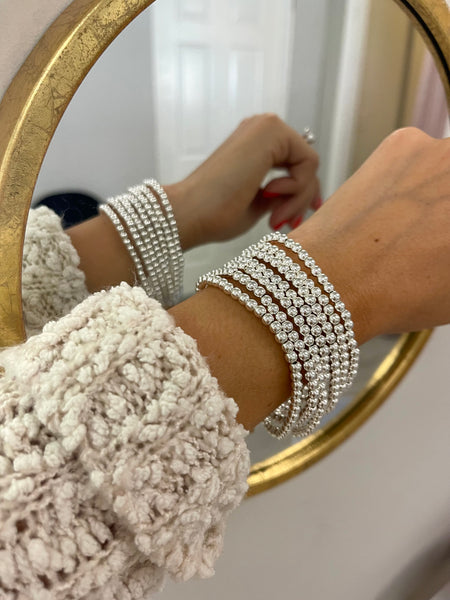 7pcs Beaded Silver Bracelet Stack