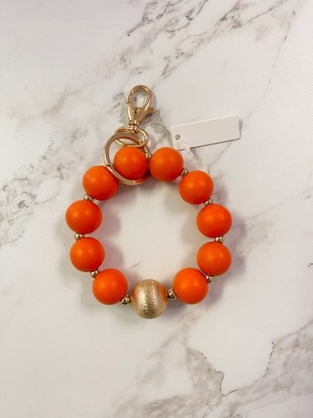 Wood Bead Keychain - Orange