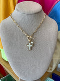 Cross Crystal/Pearl Pendant Necklace