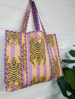 Large Quilted Tote Bag- Tiger Purple