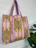 Large Quilted Tote Bag- Tiger Purple