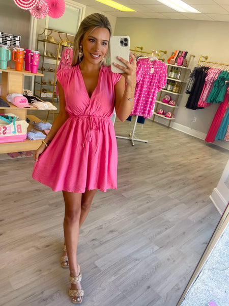 Priscilla Pink Drawstring Wrap Dress