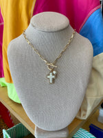 Cross Crystal/Pearl Pendant Necklace