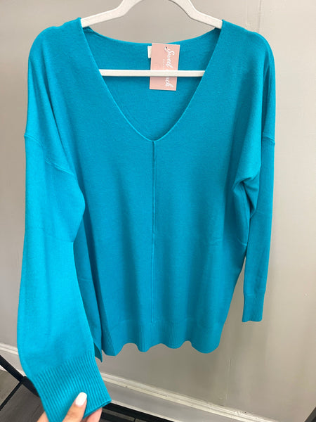 Sweet N Simple Oversized Knit Sweater- H Ice Blue